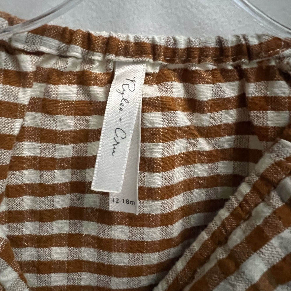 RYLEE + CRU Baby Brown White Gingham Long Sleeve Bubble Onesie Size 12-18 months - Picture 5 of 8